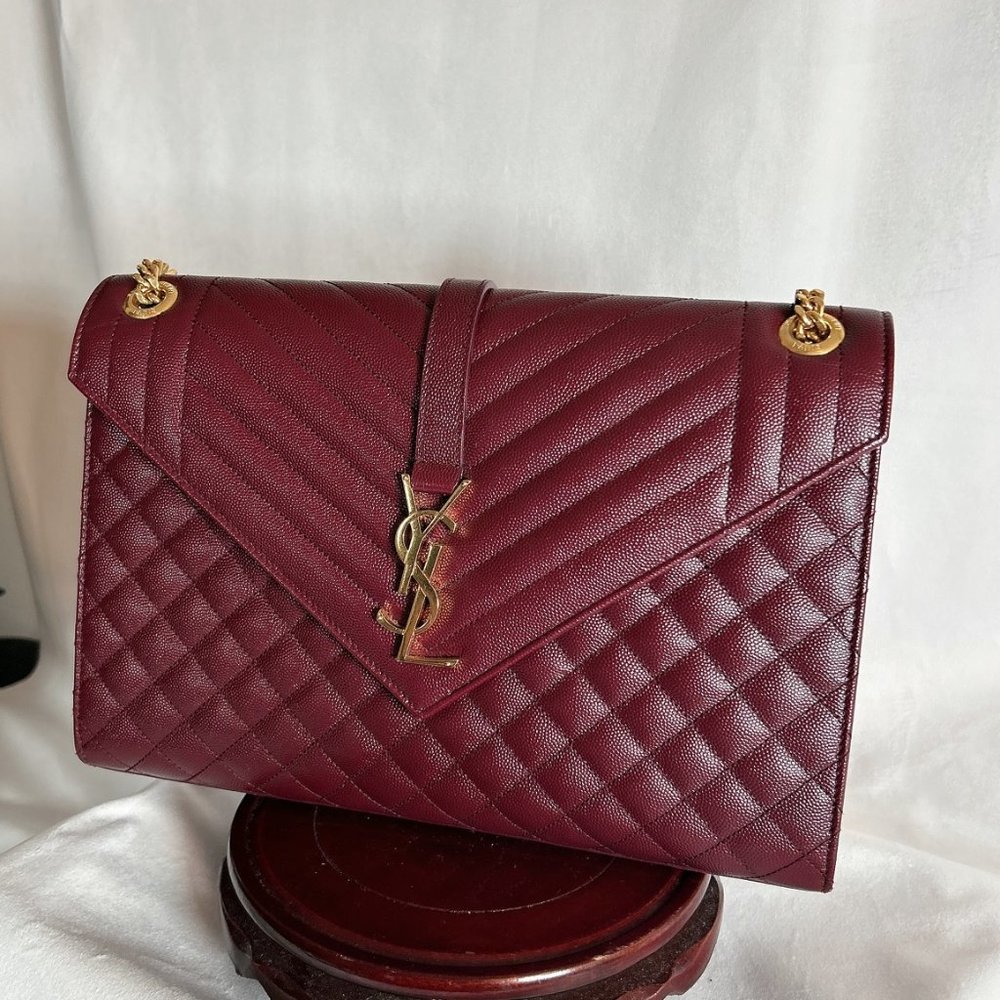 YSL Saint Laurent Envelope Large Calfskin Burgundy Bag